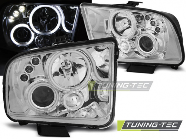 LED Angel Eyes Scheinwerfer für Ford Mustang IV 04-09 chrom