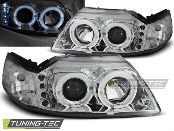 LED Angel Eyes Scheinwerfer für Ford Mustang III 98-04 chrom