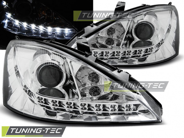 LED Tagfahrlicht Design Scheinwerfer für Ford Focus 98-01 chrom