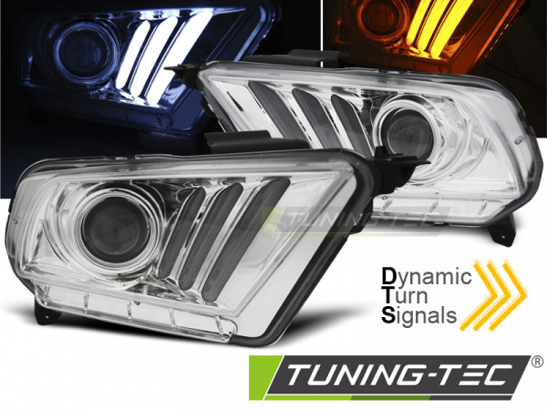 LED Tagfahrlicht Design Scheinwerfer für Ford Mustang V 10-13 chrom mit dynamischem LED Blinker