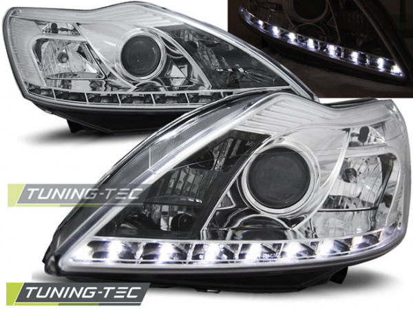 LED Tagfahrlicht Design Scheinwerfer für Ford Focus MK2 Facelift 08-10 chrom