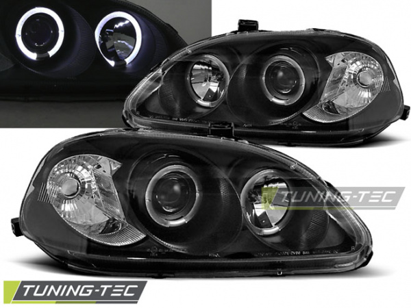 LED Angel Eyes Scheinwerfer für Honda Civic 99-01 schwarz