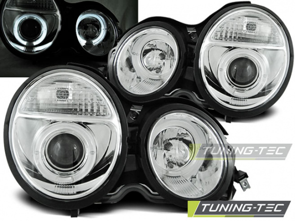 LED Angel Eyes Scheinwerfer für Mercedes Benz E-Klasse W210 95-99 chrom