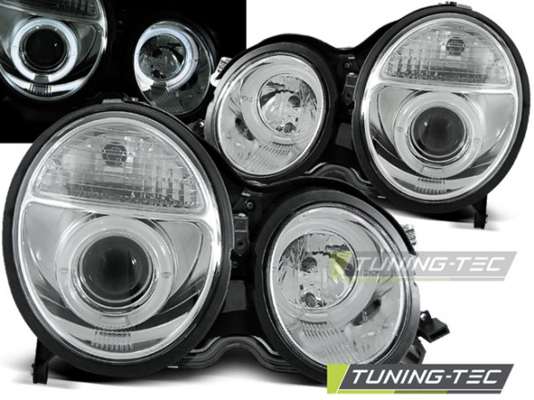 LED Angel Eyes Scheinwerfer für Mercedes Benz E-Klasse W210 99-02 chrom