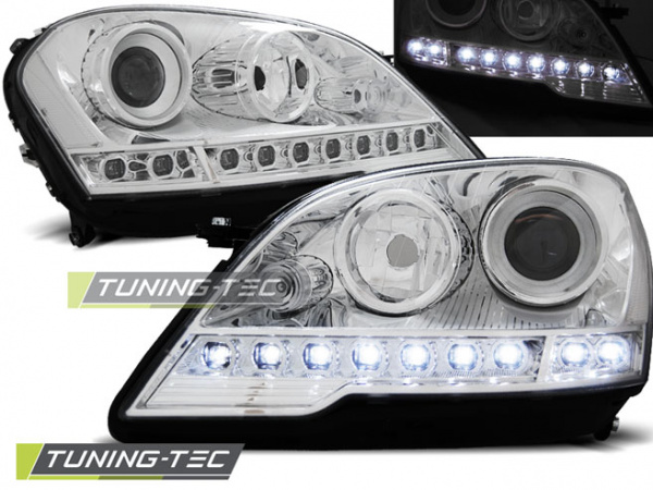 LED Tagfahrlicht Design Scheinwerfer für Mercedes Benz ML W164 Facelift 08-11 chrom