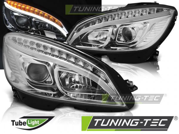 LED Tagfahrlicht Design Scheinwerfer für Mercedes Benz C-Klasse W204 07-10 chrom LTI