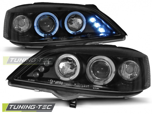 LED Angel Eyes Scheinwerfer für Opel Astra G 98-04 schwarz