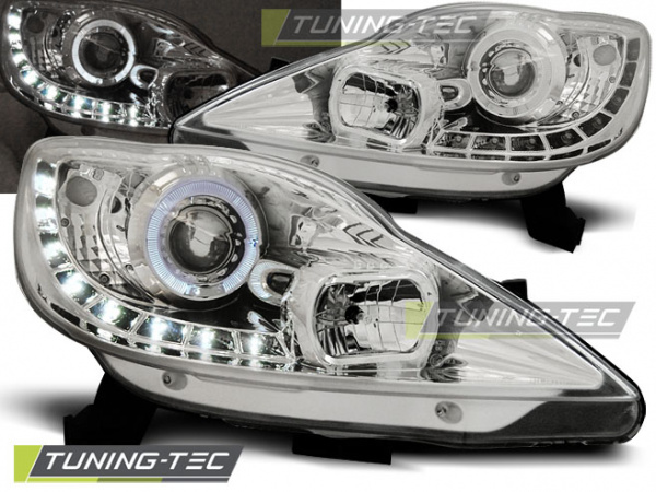 LED Angel Eyes Scheinwerfer für Peugeot 107 05-11 chrom