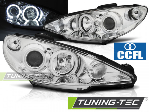 CCFL Angel Eyes Scheinwerfer für Peugeot 206 02-14 chrom