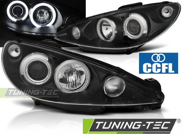 CCFL Angel Eyes Scheinwerfer für Peugeot 206 02-14 schwarz