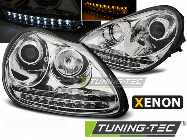 Xenon LED Tagfahrlicht Design Scheinwerfer für Porsche Cayenne 955 02-06 chrom