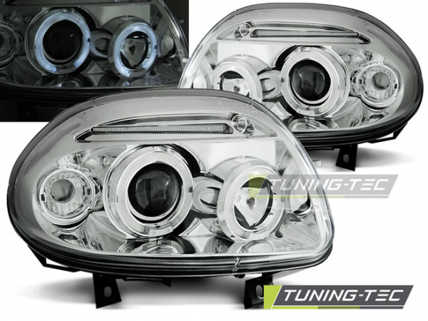 LED Angel Eyes Scheinwerfer für Renault Clio 2 98-01 chrom