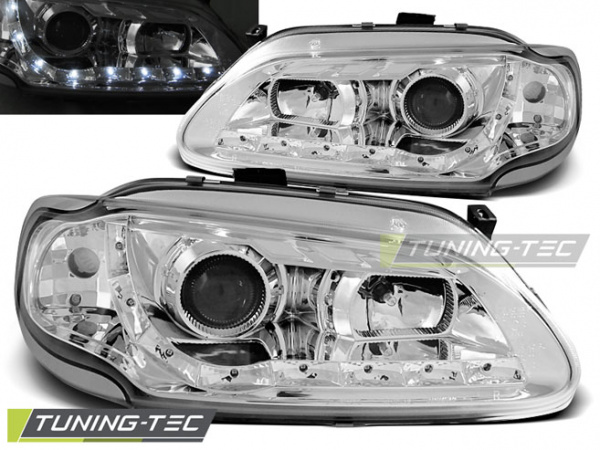 LED Tagfahrlicht Design Scheinwerfer für Renault Megane / Scenic 96-99 chrom