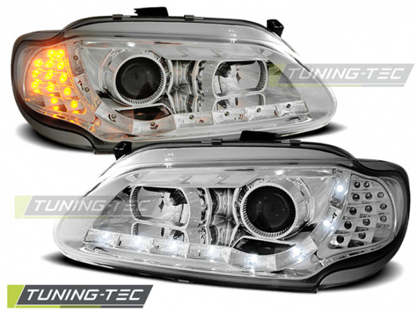 LED Tagfahrlicht Design Scheinwerfer für Renault Megane / Scenic 96-99 chrom mit LED Blinker