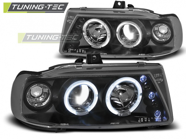 LED Angel Eyes Scheinwerfer für Seat Ibiza 6K / Cordoba 93-99 schwarz