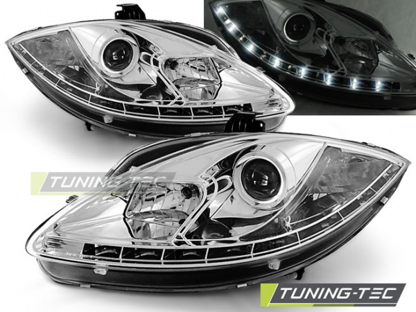 LED Tagfahrlicht Design Scheinwerfer für Seat Leon 1P / Altea / Toledo 05-09 chrom