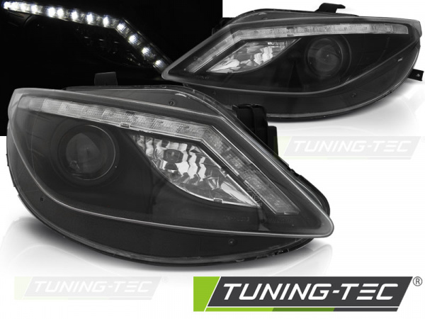 LED Tagfahrlicht Design Scheinwerfer für Seat Ibiza 6J 08-12 schwarz