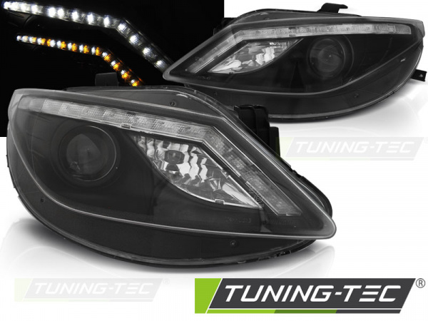 LED Tagfahrlicht Design Scheinwerfer für Seat Ibiza 6J 08-12 schwarz mit LED Blinker