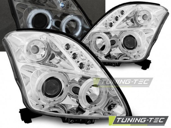 LED Angel Eyes Scheinwerfer für Suzuki Swift 05-10 chrom