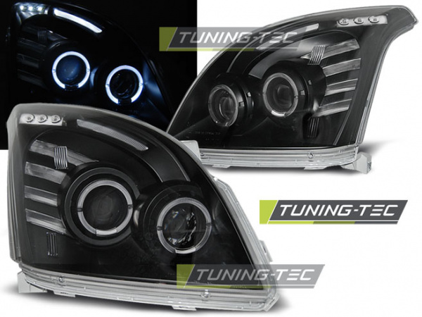 LED Angel Eyes Scheinwerfer für Toyota Land Cruiser 120 03-09 schwarz