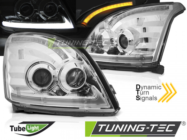 LED Tagfahrlicht Design Scheinwerfer für Toyota Land Cruiser 120 03-09 chrom mit dynamischem LED Blinker