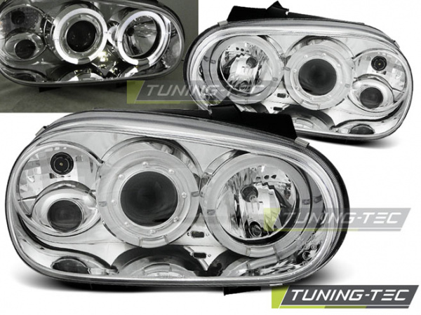 LED Angel Eyes Scheinwerfer für VW Golf 4 97-03 chrom