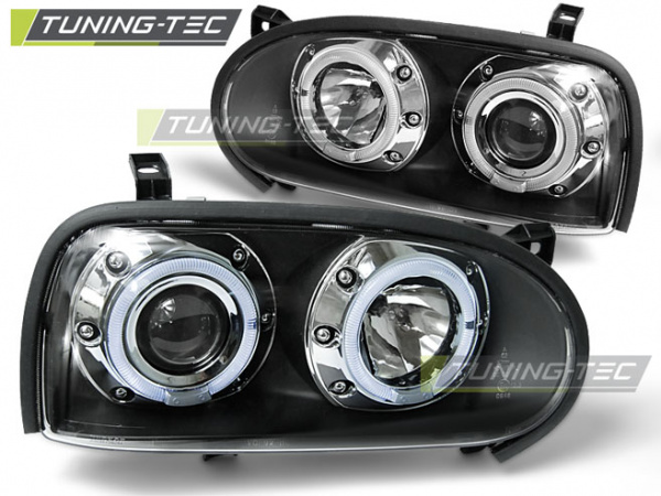 LED Angel Eyes Scheinwerfer für VW Golf 3 91-97 schwarz