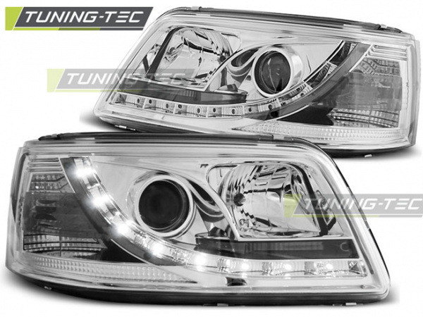 LED Tagfahrlicht Design Scheinwerfer für VW T5 03-09 chrom