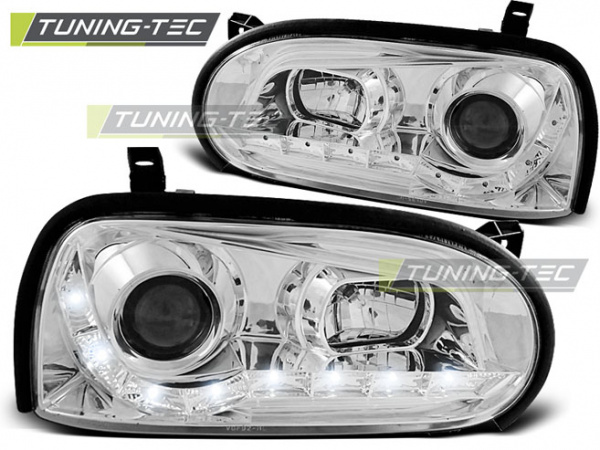 LED Tagfahrlicht Design Scheinwerfer für VW Golf 3 91-97 chrom