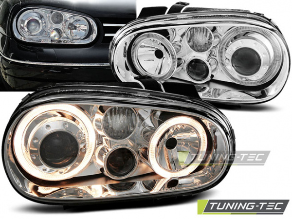 Upgrade Design Angel Eyes Scheinwerfer für VW Golf 4 97-03 chrom