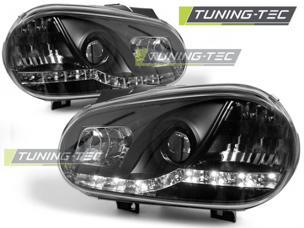 LED Tagfahrlicht Design Scheinwerfer für VW Golf 4 97-03 schwarz