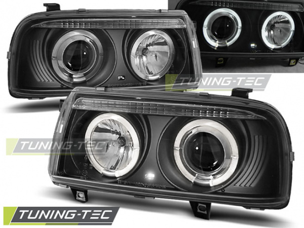 LED Angel Eyes Scheinwerfer für VW Vento 92-98 schwarz