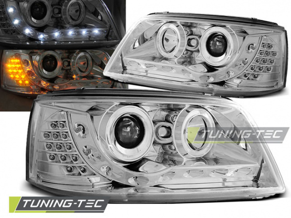 LED Tagfahrlicht Design Scheinwerfer für VW T5 03-09 chrom mit LED Blinker