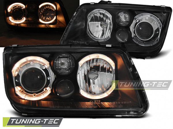 Upgrade Design Angel Eyes Scheinwerfer für VW Bora 98-05 schwarz