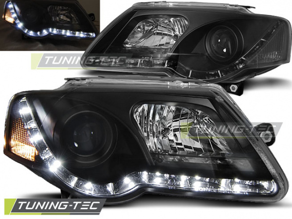 LED Tagfahrlicht Design Scheinwerfer für VW Passat 3C B6 05-10 schwarz