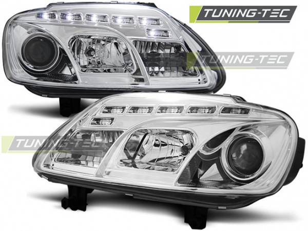 LED Tagfahrlicht Design Scheinwerfer für VW Touran 1T / Caddy 03-06 chrom