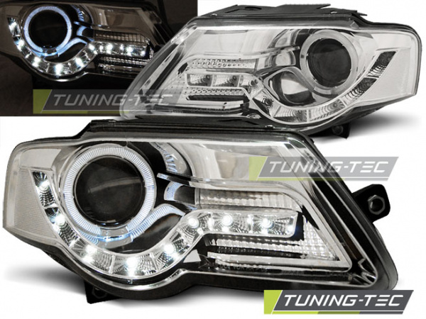 LED Tagfahrlicht Design Scheinwerfer für VW Passat 3C B6 05-10 chrom