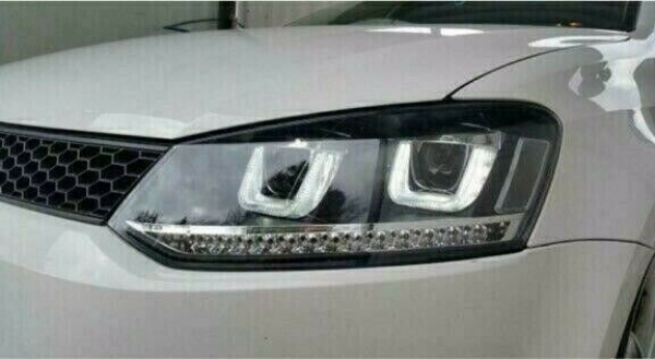 LED Tagfahrlicht Scheinwerfer für VW Polo 6R 09-14 schwarz mit LED Blinker