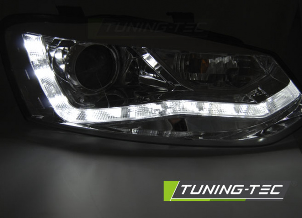 LED Tagfahrlicht Design Scheinwerfer für VW Polo 6R 09-14 chrom