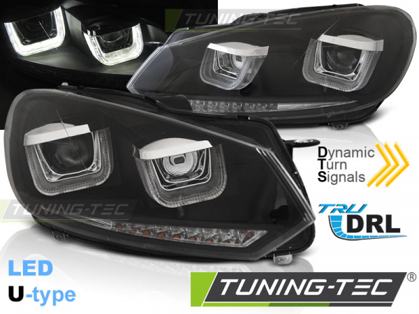 LED Tagfahrlicht Scheinwerfer für VW Golf 6 08-12 schwarz im Golf 7 Design mit dynamischem LED Blinker