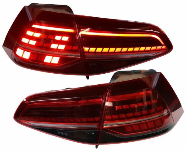 LED Upgrade "R-Design" Rückleuchten für VW Golf 7 (VII) 13-17 / 17+ rot/rauch mit dynamischem Blinker (für werks. Halogen)