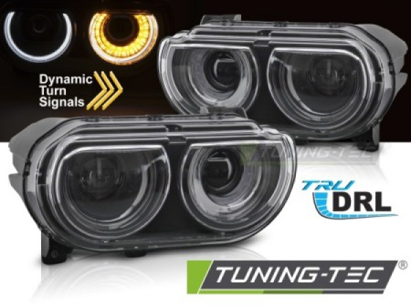 LED Tagfahrlicht Scheinwerfer Set für Dodge Challenger 08-14 schwarz mit dyn. Blinker