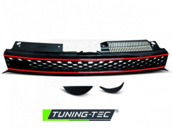 Upgrade Sportgrill / Kühlergrill für Volkswagen Golf 6 09-12 schwarz/rot in Wabengitter Design