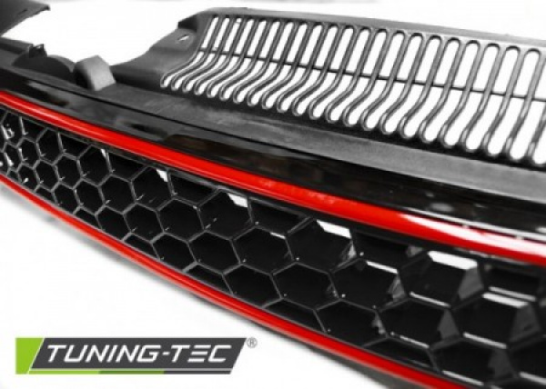 Upgrade Sportgrill / Kühlergrill für Volkswagen Golf 6 09-12 schwarz/rot in Wabengitter Design