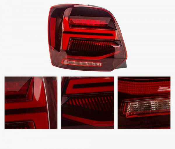 Voll LED Lightbar Design Rückleuchten für VW Polo 6R / 6C 09-14 rot/klar dynamisch