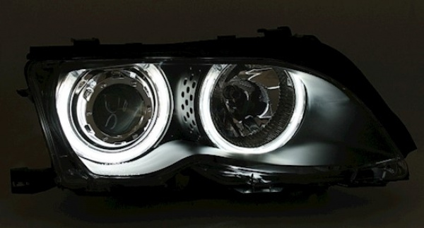 CCFL Angel Eyes Scheinwerfer für BMW 3er E46 Limo. / Touring 98-05 schwarz  Set