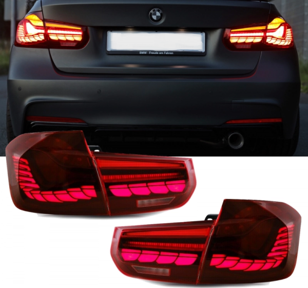 Voll LED Upgrade Design Rückleuchten für BMW 3er F30 Lim.13-18 kirschrot in OLED Technik mit dynamischen Blinker